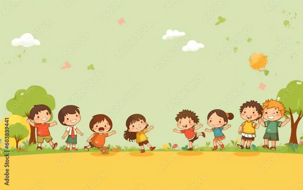 Children day background with kids playing