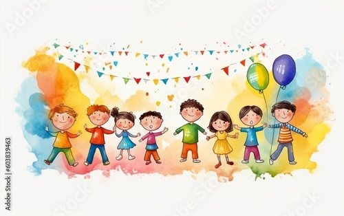 Children day background with kids playing
