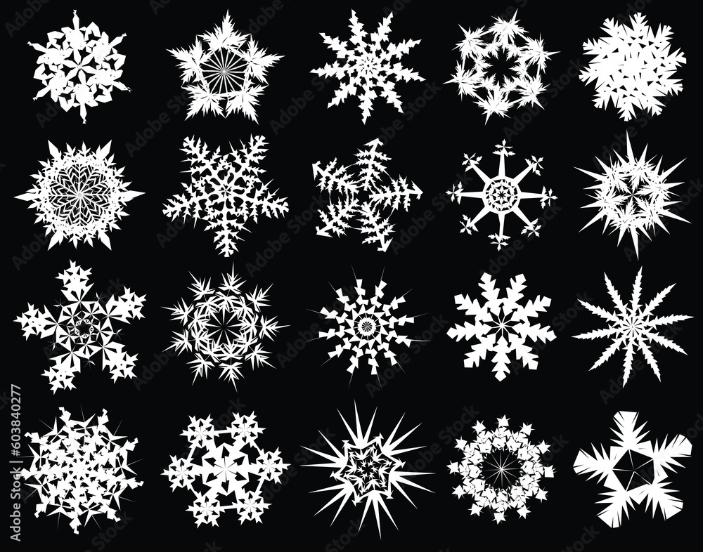 Collection of unique editable vector snowflake designs Collection of unique editable vector snowflake designs