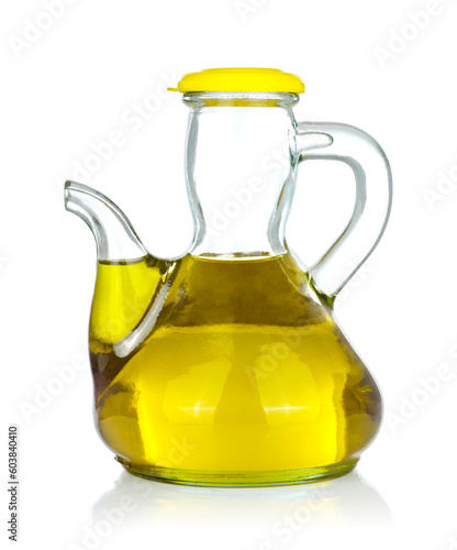 Bottle of olive oil on white background.