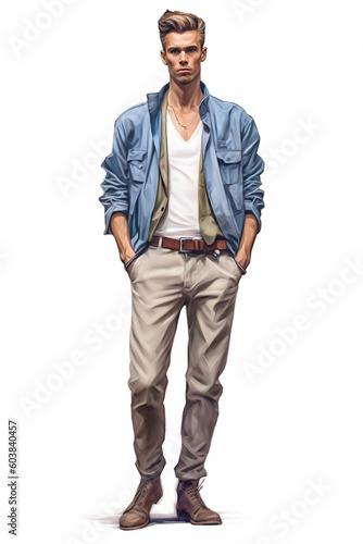 Illustration_hansome_young_german_man_in_slim_khakis__white © omachucam