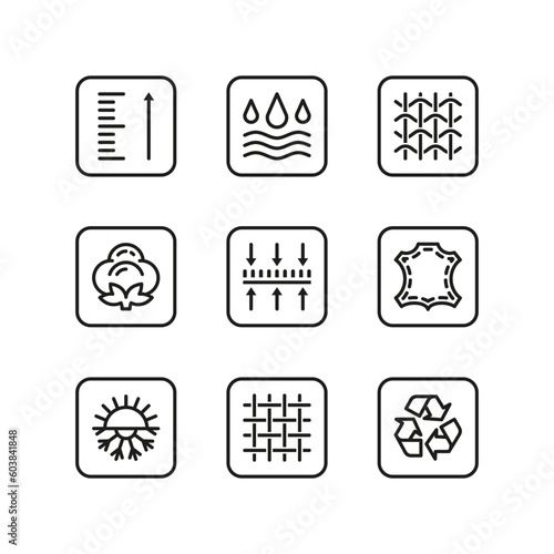 FABRIC LINE ICON SET 3. Set of black line badge on white background with frame