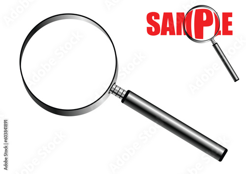 Magnifying glass isolated over white background with small sample