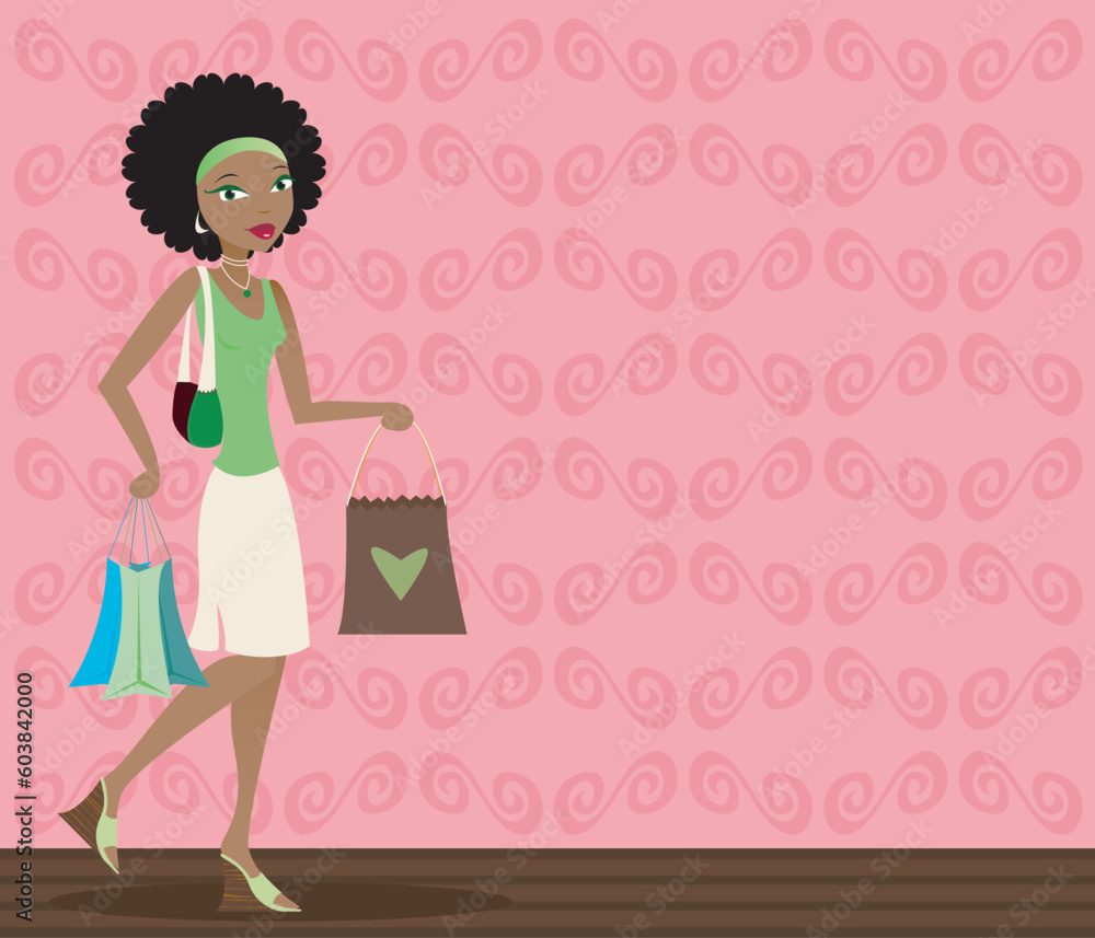 Stylish african-american woman with shopping bags in hand Stylish african-american woman with shopping bags in hand