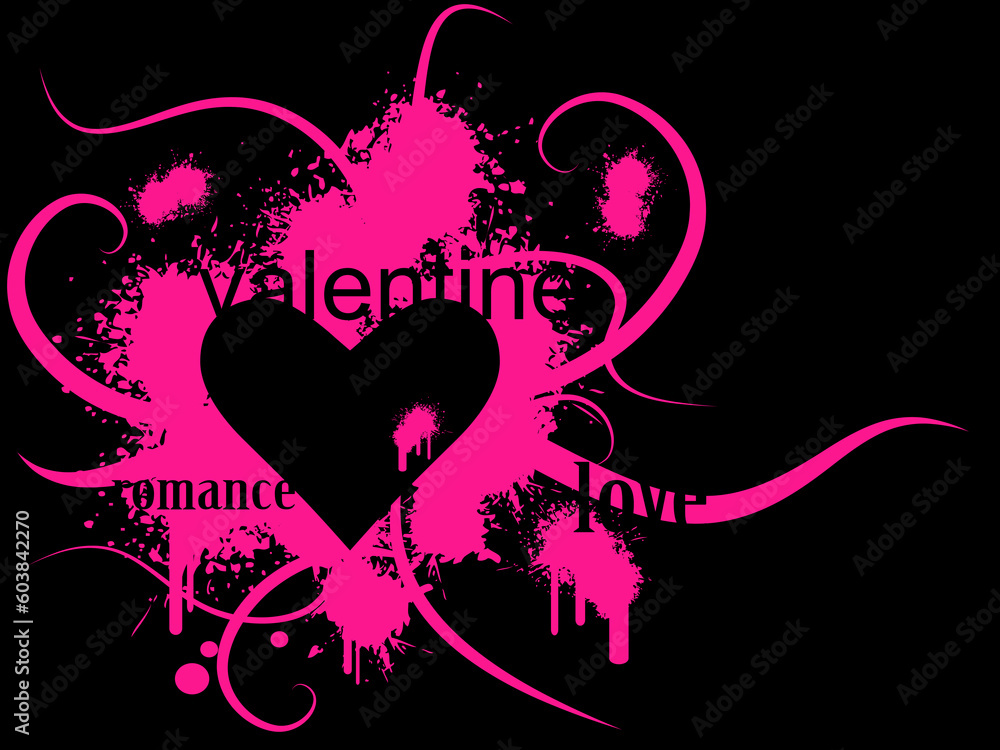 Valentine's day vector image with ink splats and vines. Funky and retro image. Valentine's day vector image with ink splats and vines. Funky and retro image.