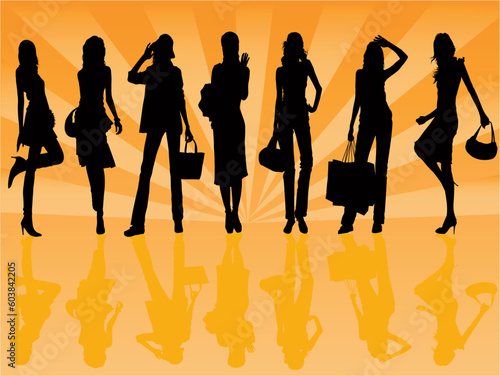 Shopping Girls - vector illustration