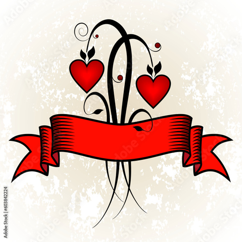 Two valentine heart represented as a bunch of flowers on grunge background