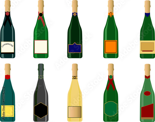 Various generic champagne bottles in vector format. Labels can be used for text messages.