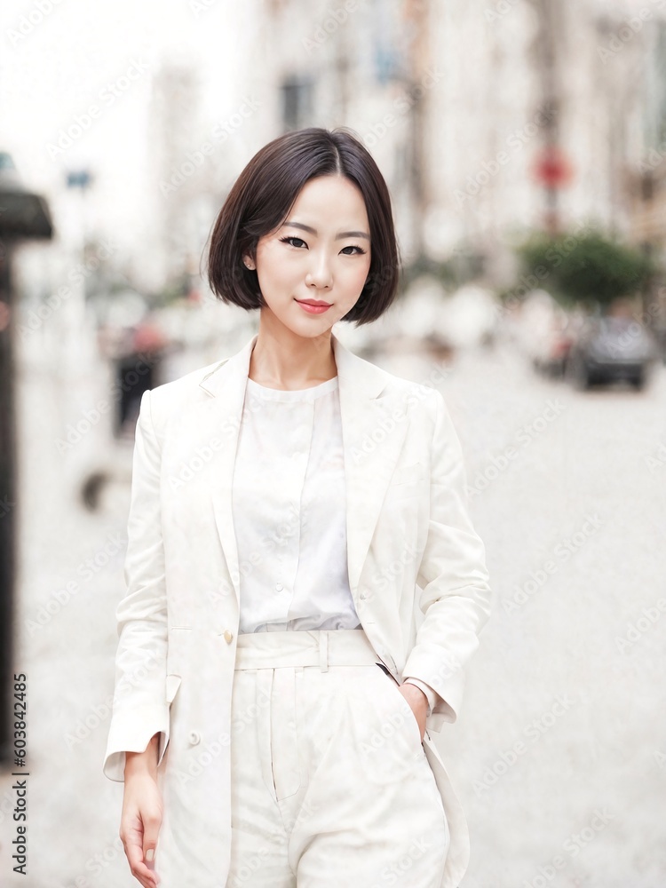 asian working woman pose for a picture at outdoor park , generative AI asian working woman pose for a picture at outdoor park , generative AI