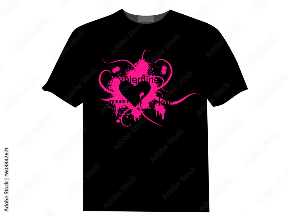 Valentine's day vector image with ink splats and vines on a T-shirt. Funky and retro image. Valentine's day vector image with ink splats and vines on a T-shirt. Funky and retro image.