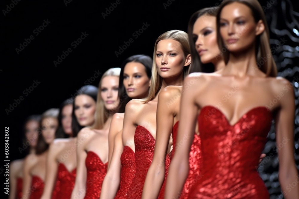 Top models at the fashion show. Background with selective focus. AI generated, human enhanced