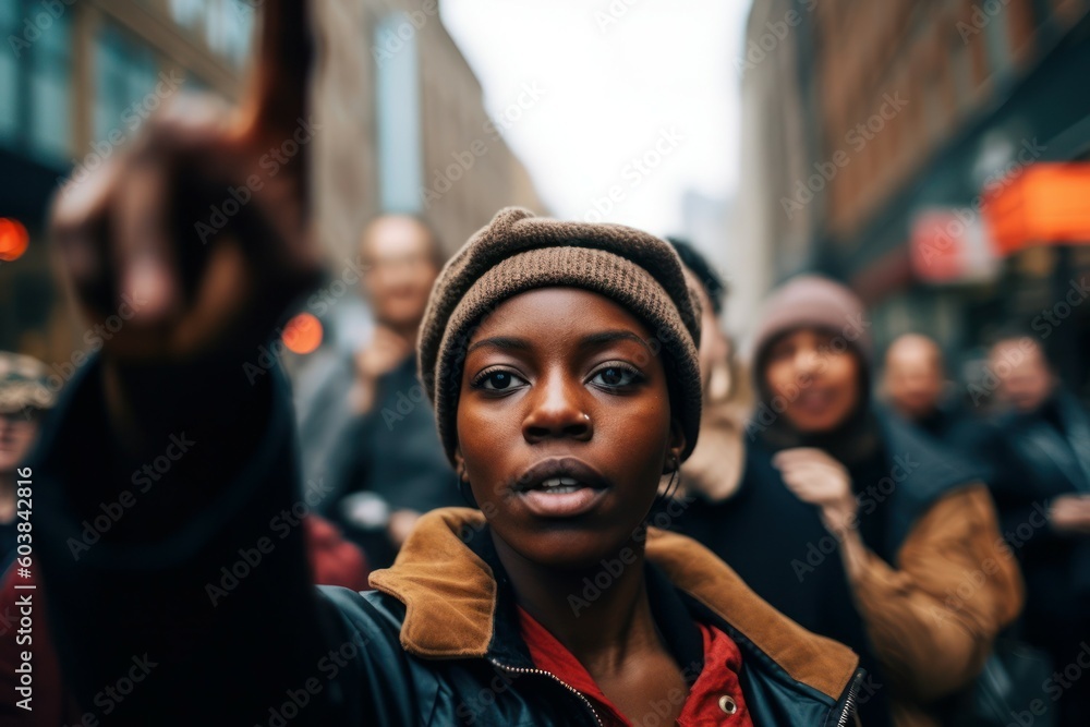 Woman at social protest Black Lives metter. AI generated, human enhanced Woman at social protest Black Lives metter. AI generated, human enhanced