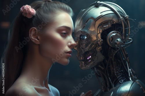 Fototapete The concept of love and relationship with a robot
