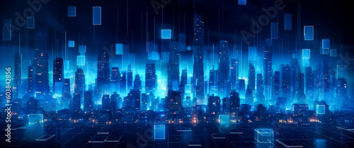 Future Olympic city  technology metropolis blue skyline background wallpaper. Generative Ai Illustration. 