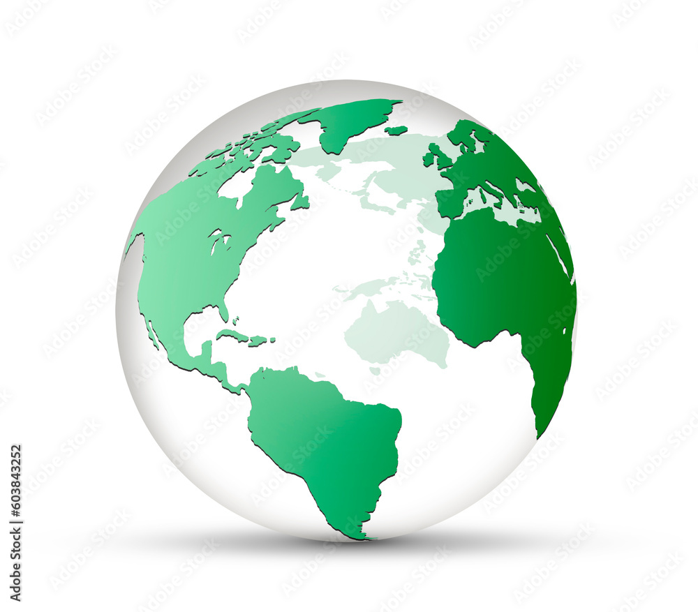 transparent glass world globe isolated on white background