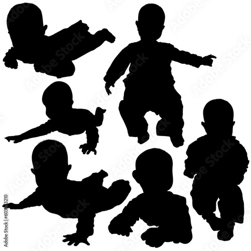 Silhouettes - Baby 2 - High detailed black and white illustrations.