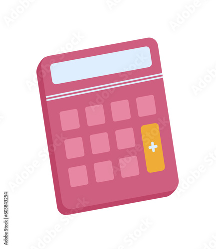 Pink calculator concept. Inventory for mathematical calculations. Addition, subtraction and multiplication, equation. Symbol of planning expenses and income, budget. Cartoon flat vector illustration