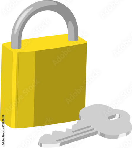 An illustration of brass pad lock and keys