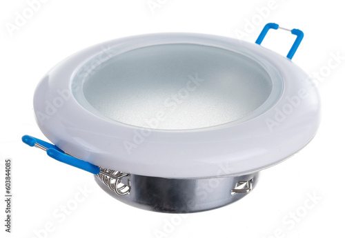 round recessed ceiling spotlight on a white background