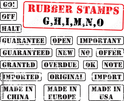 Collection of rubber stamps with words begining with letter G, H, I, M, N, O. See other rubber stamp colections in my portfolio.