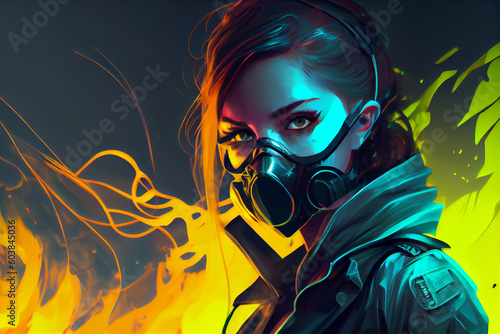 Conception of a hacker with color smoke in background