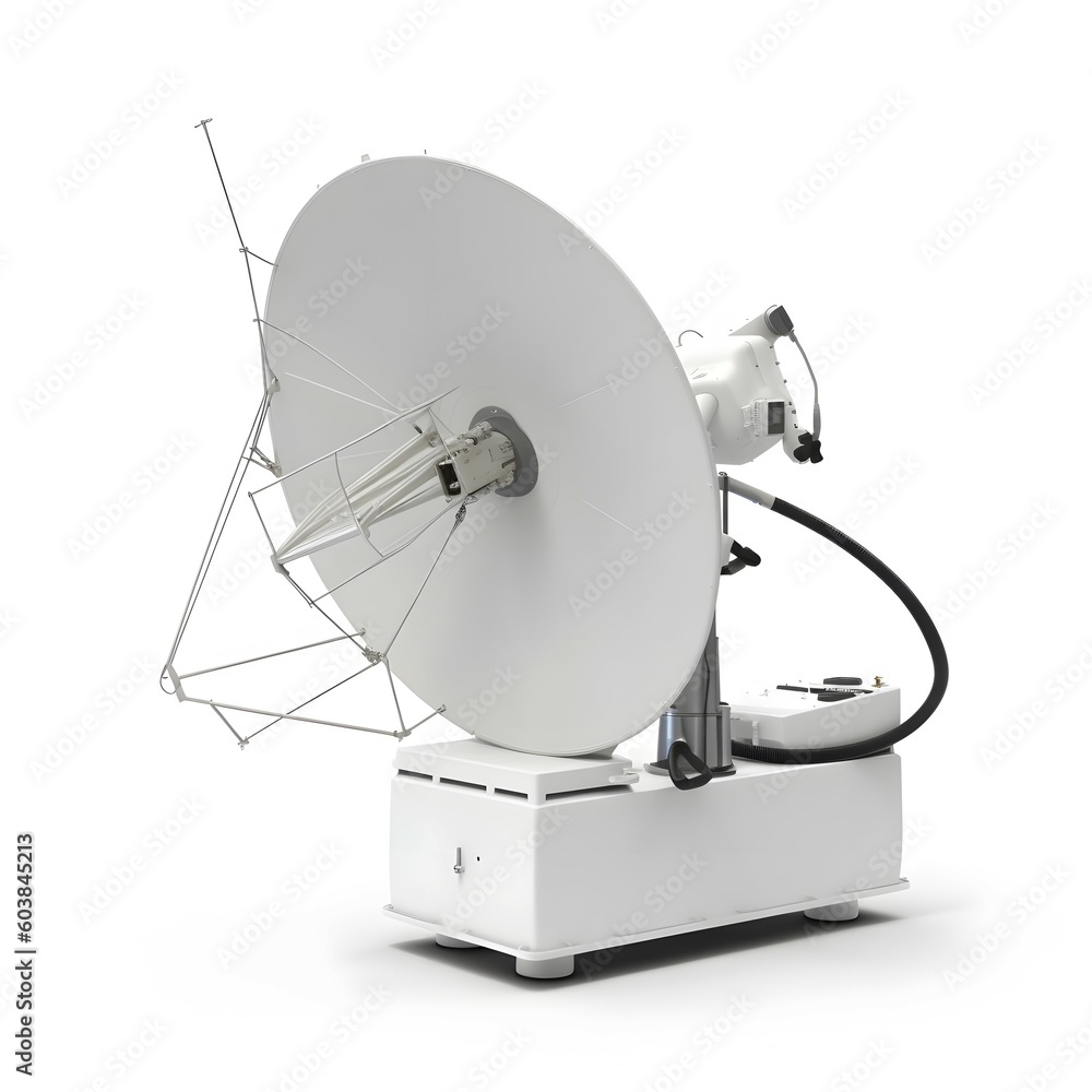 realistic single,Portable satellite TV receiver and antenna DirecTV ,side view,white background