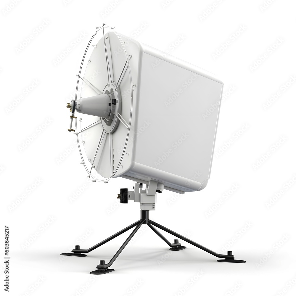 realistic single,Portable satellite TV receiver and antenna DirecTV ,side view,white background