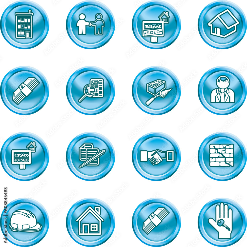 Icons or design elements related to home / house buying, real estate, or estate agents. No meshes used. Icons or design elements related to home / house buying, real estate, or estate agents. No meshes used.