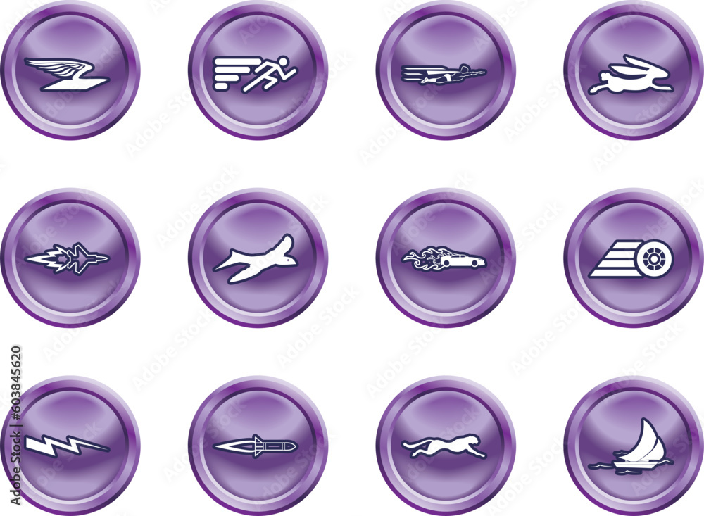 A conceptual icon set relating to speed, being fast, and or efficient. A conceptual icon set relating to speed, being fast, and or efficient.