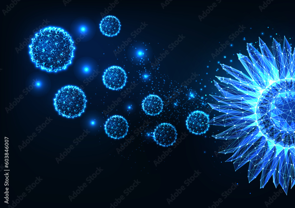Futuristic concept of pollen allergy, floral fragrances with flower and microscopic particles