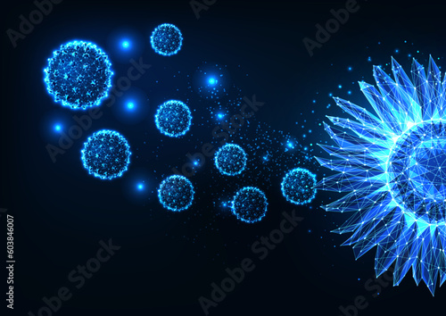 Futuristic concept of pollen allergy, floral fragrances with flower and microscopic particles