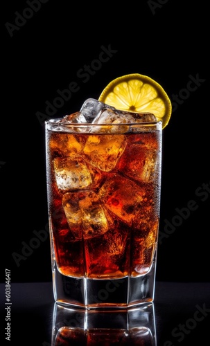 Studio shot of Rum and Coke beverage on dark background created with Generative AI technology