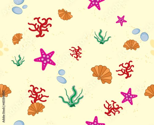 Seamless summer background with sea inhabitant, vector illustration