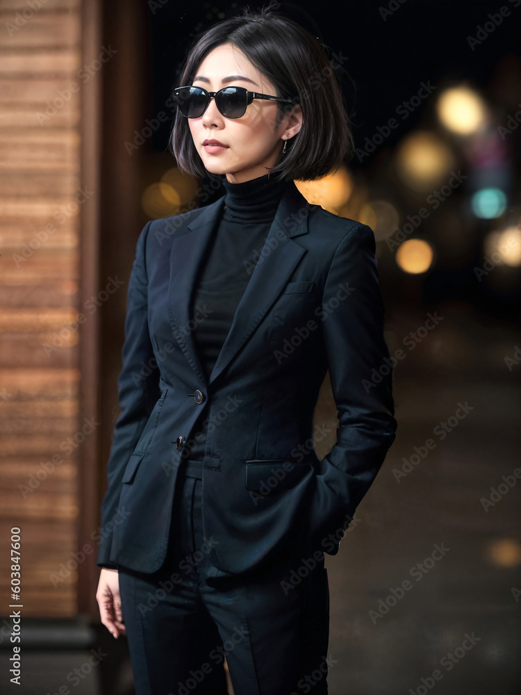 portrait of beautiful asian woman in casual outfit at night, generative AI portrait of beautiful asian woman in casual outfit at night, generative AI