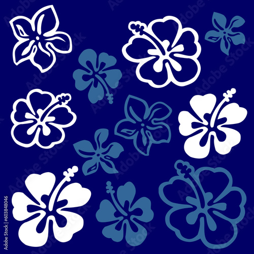 Squared flower pattern colored in white and blue