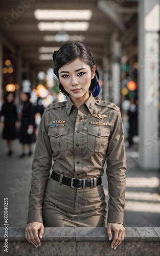 beautiful asian Thailand police woman at street, generative ai © Flash