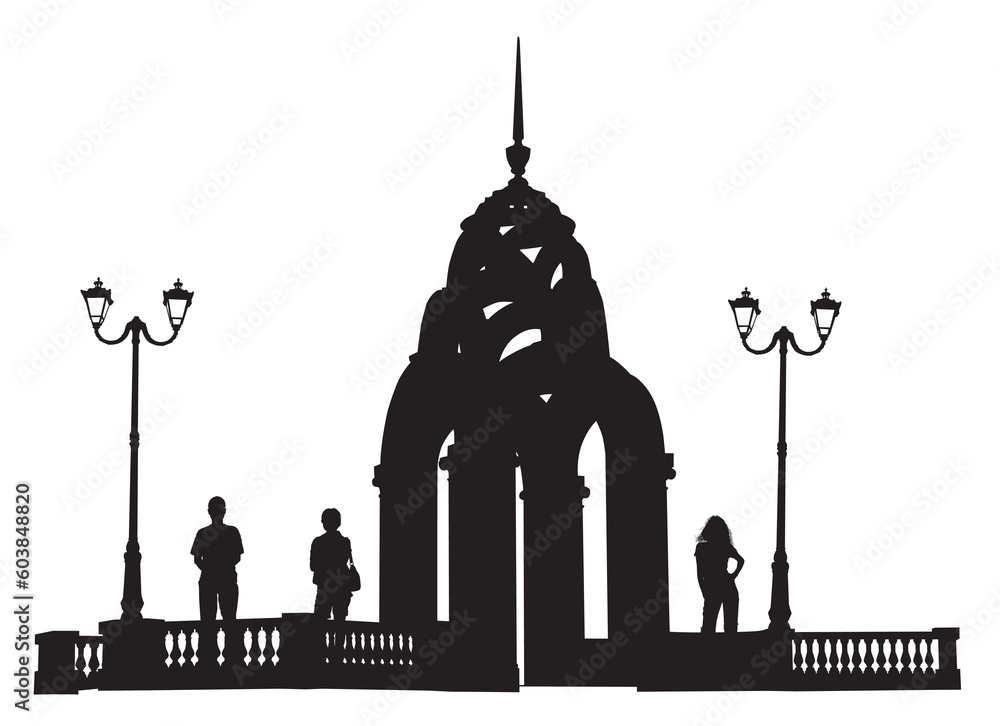 Vector silhouettes man, women and lamppost, illustration. ALL OBJECT ISOLATED