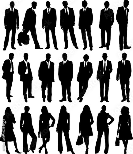 collection of business people in silhouette in different poses