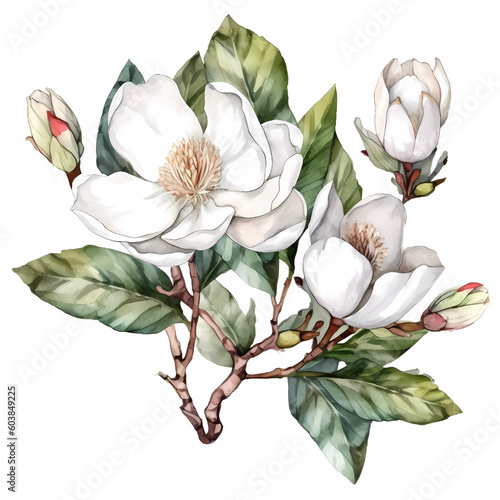 Watercolor Magnolia BouquetHiI get the ideas for my claiparts from nature. When I have developed the basic idea, an AI helps me. The processing of the images is done by me with a graphics program.