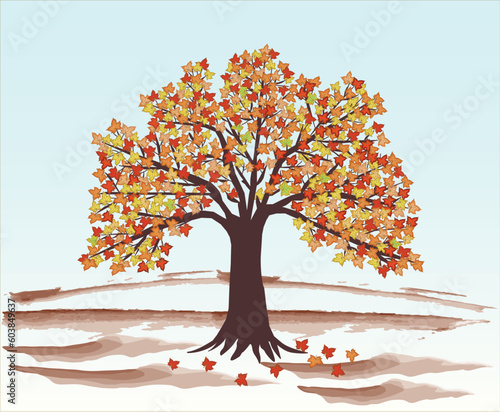Autumn Leaves and tree - vector illustration