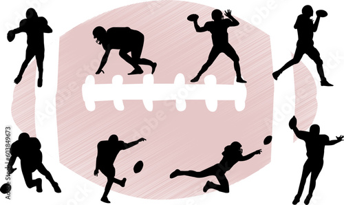 silhouettes playing american football, ball as a background,  each can be used separately