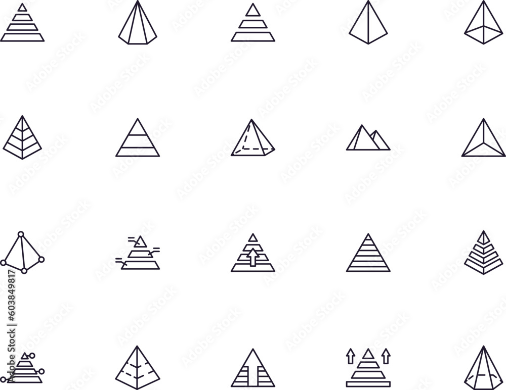 Pyramid Iconography Pyramid concept. Pyramid line icon set. Collection of vector signs in ...