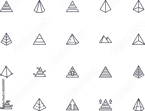 Pyramid concept. Pyramid line icon set. Collection of vector signs in trendy flat style for web sites, internet shops and stores, books and flyers. Premium quality icons isolated on white background