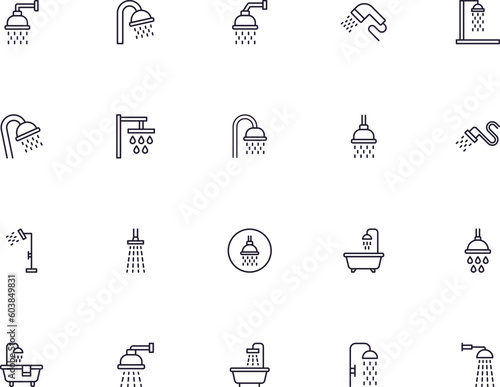Collection of modern shower outline icons. Set of modern illustrations for mobile apps, web sites, flyers, banners etc isolated on white background. Premium quality signs.