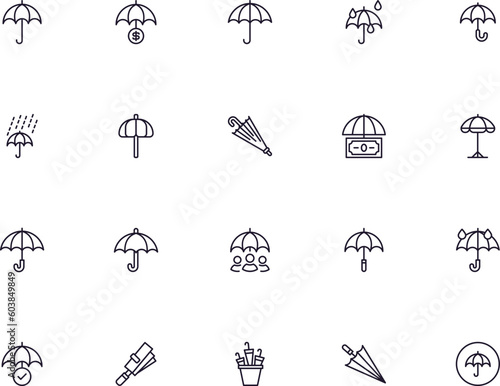 Collection of modern umbrella outline icons. Set of modern illustrations for mobile apps, web sites, flyers, banners etc isolated on white background. Premium quality signs.