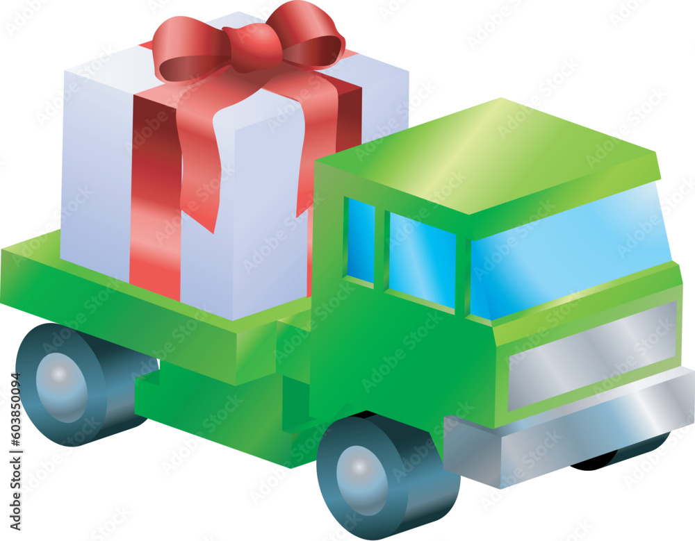 A truck or lorry carrying a nicely wrapped gift A truck or lorry carrying a nicely wrapped gift