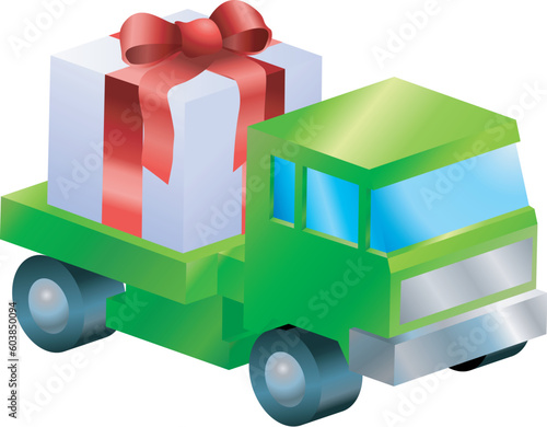 A truck or lorry carrying a nicely wrapped gift