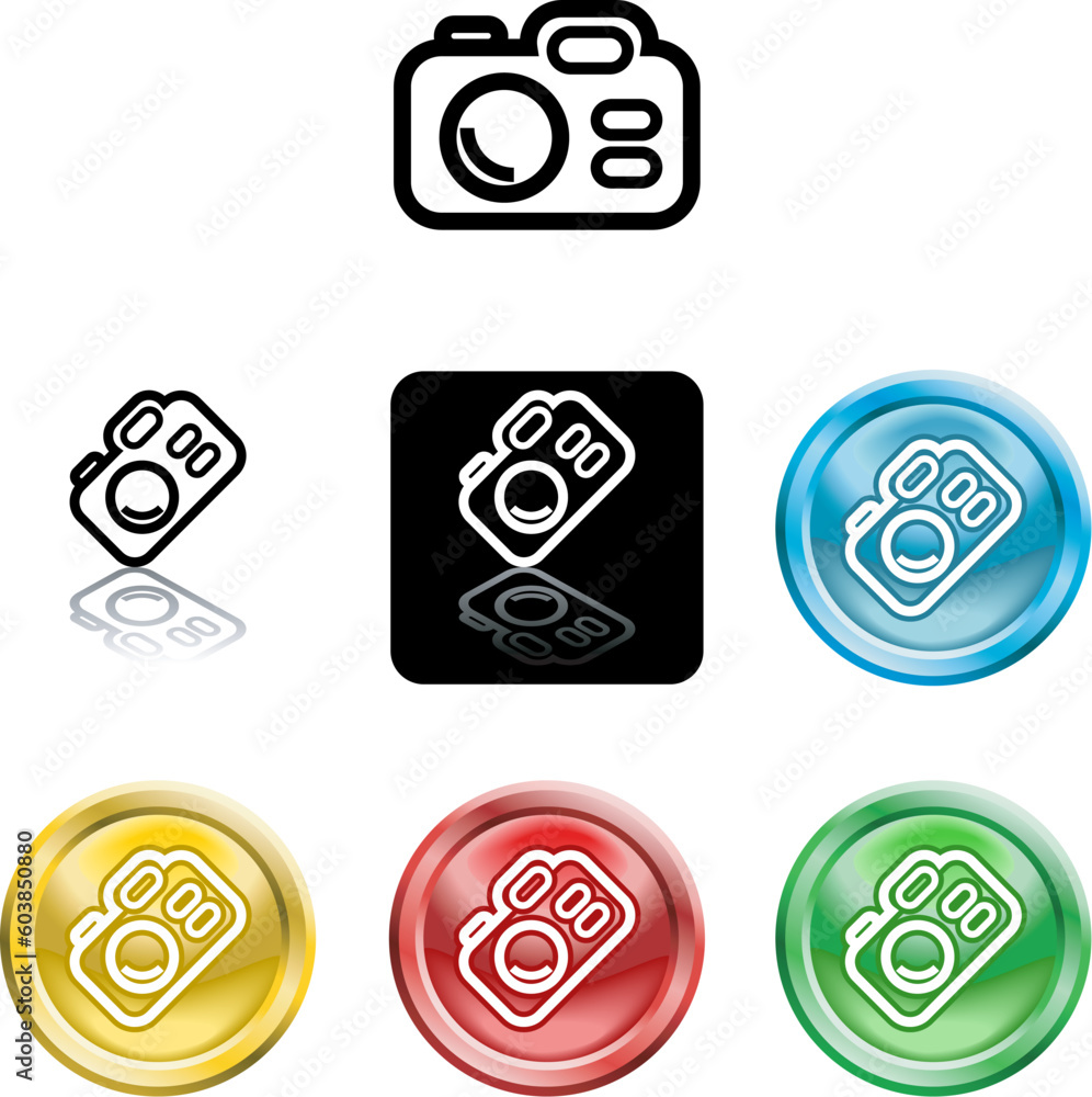 Several versions of an icon symbol of a stylised camera Several versions of an icon symbol of a stylised camera