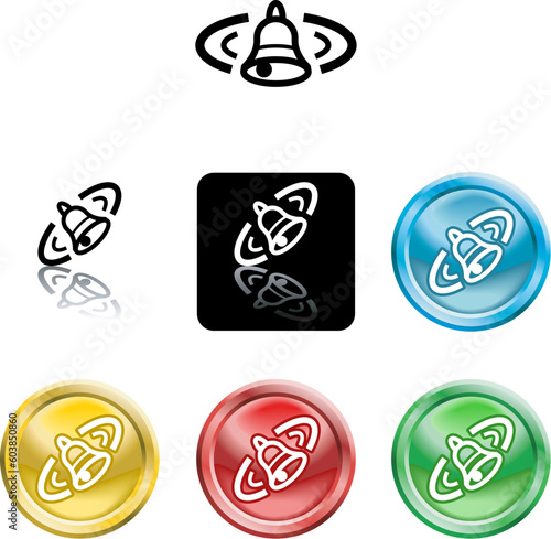 Several versions of an icon symbol of a stylised alram bell ringing photo