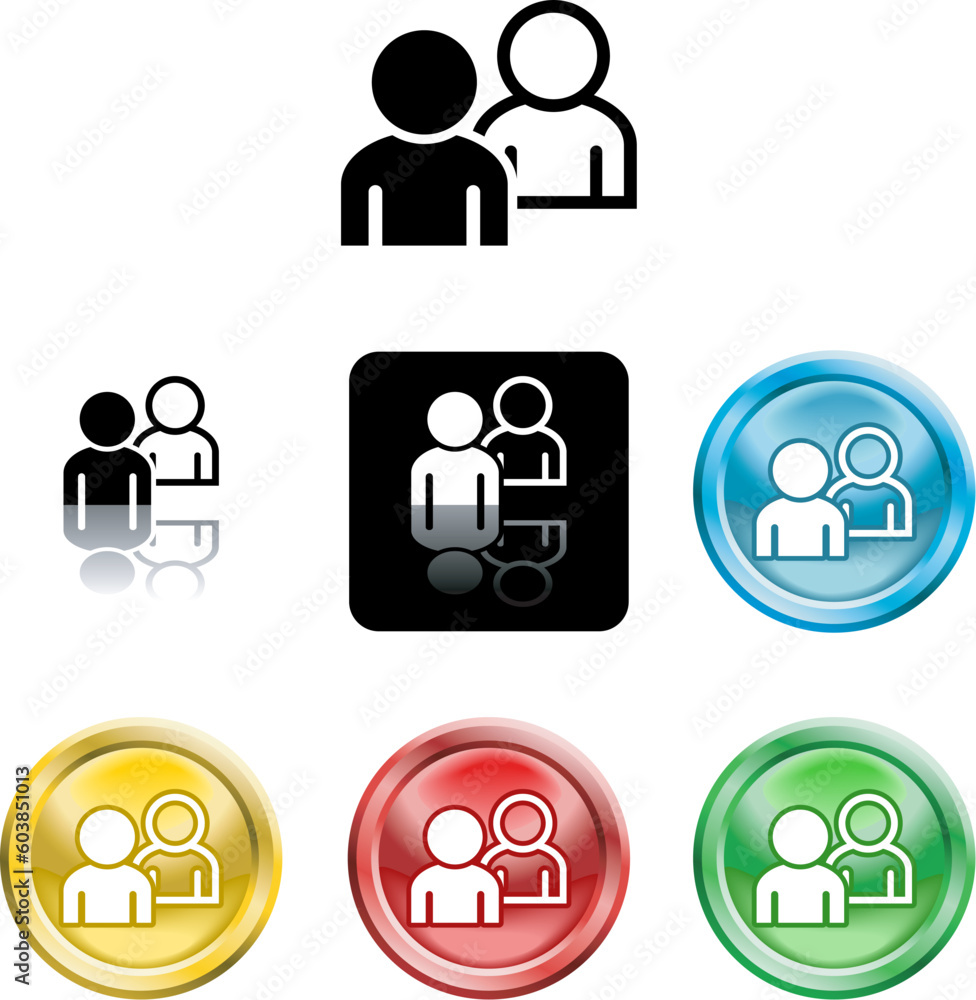 Several versions of an icon symbol of stylised people Several versions of an icon symbol of stylised people